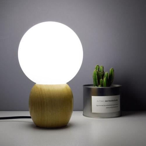 Nordic Solid Wood Milk White Glass Orb 1-Light Table Lamp Lumendat