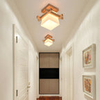 Modern Wooden Square Cube 1-light Semi-flush Mount Ceiling Light
