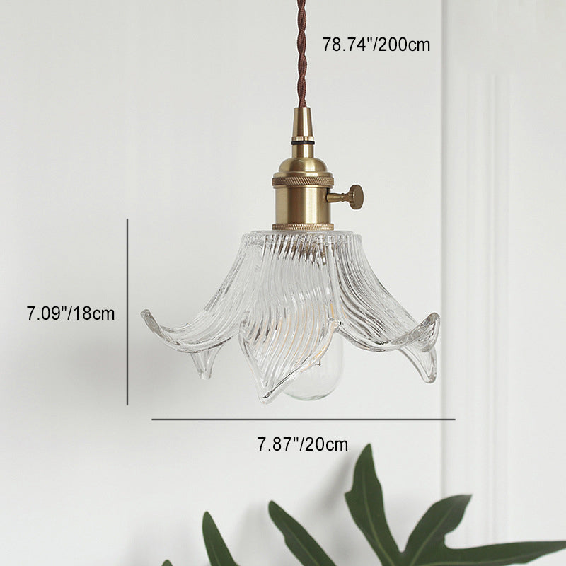 Contemporary Creative Floral Brass Glass 1-light Pendant Light for Living Room