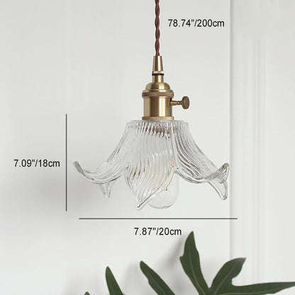 Contemporary Creative Floral Brass Glass 1-light Pendant Light for Living Room