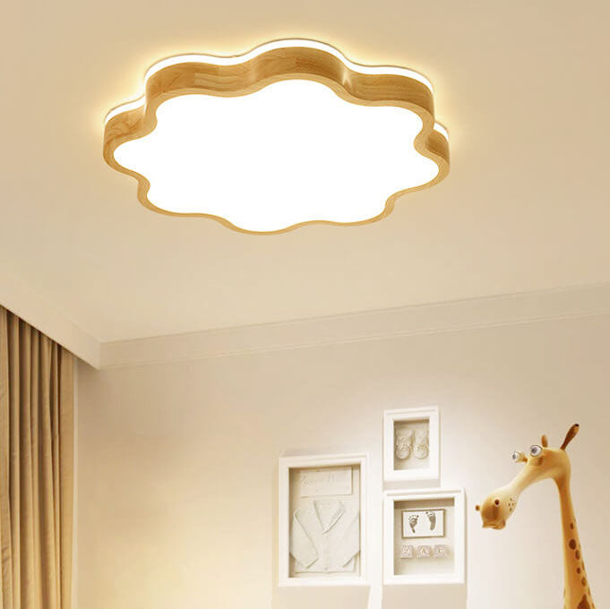 Nordic Flower Shape Wooden LED Flush Mount Ceiling Light Lumendat