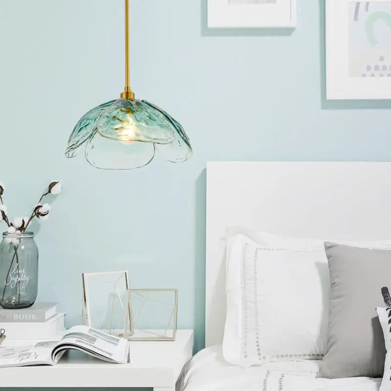 Modern Minimalist Flower-shaped Petal Iron Glass 1-light Pendant Light for Living Room BulbSquare