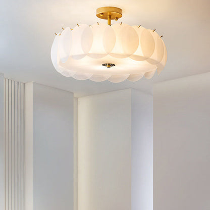 French Glass Round Drum 5/6 Light Semi-flush Mount Ceiling Light