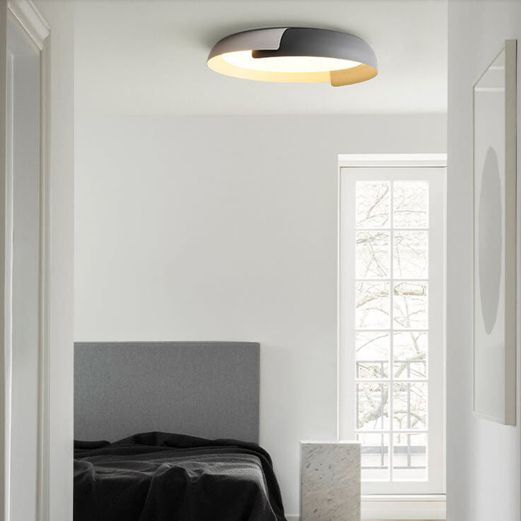 Minimalist Round Bowl Wood Grain LED Flush Mount Ceiling Light Lumendat