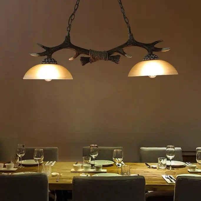 Vintage Antler Resin & Glass Bowl 2-light Chandelier – Industrial Style Lumendat