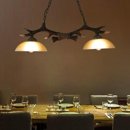 Vintage Antler Resin & Glass Bowl 2-light Chandelier – Industrial Style