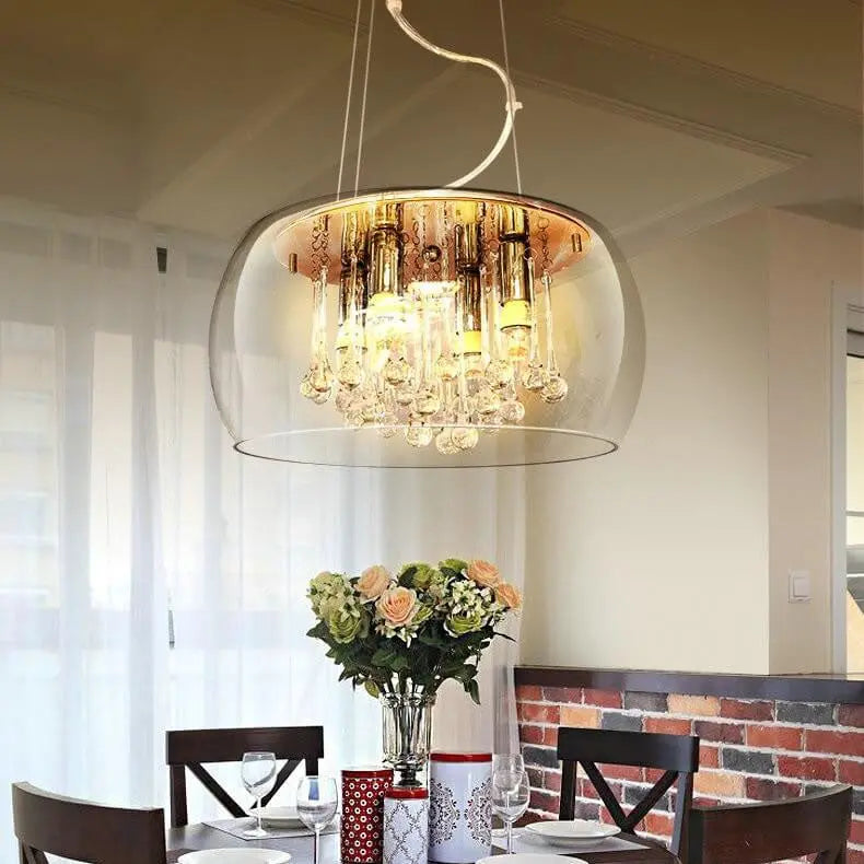 Modern Glass Shade Crystal Hanging 6-light Chandelier Lumendat