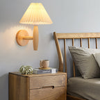 Vintage Wooden Pleated Umbrella Shade 1-Light Wall Sconce Lamp