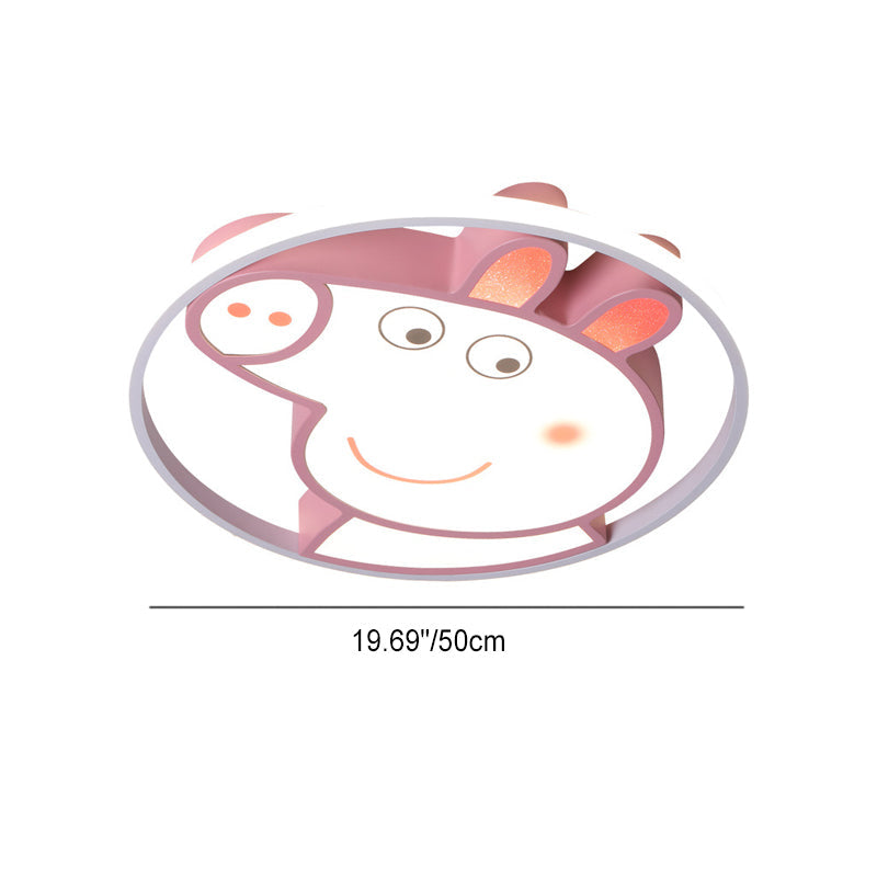 Lumendat Contemporary Creative Kids Iron Acrylic Round Pig LED Flush Mount Ceiling Light For Bedroom Lumendat