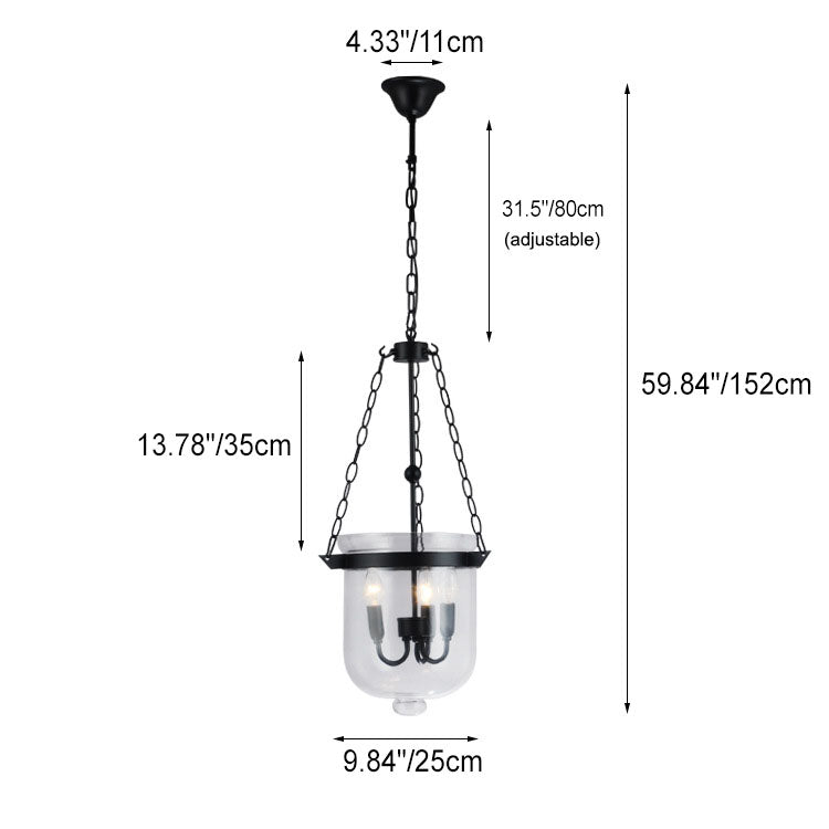 Traditional Rustic Round Glass Bucket Iron Candelabra 3-light Chandelier for Living Room