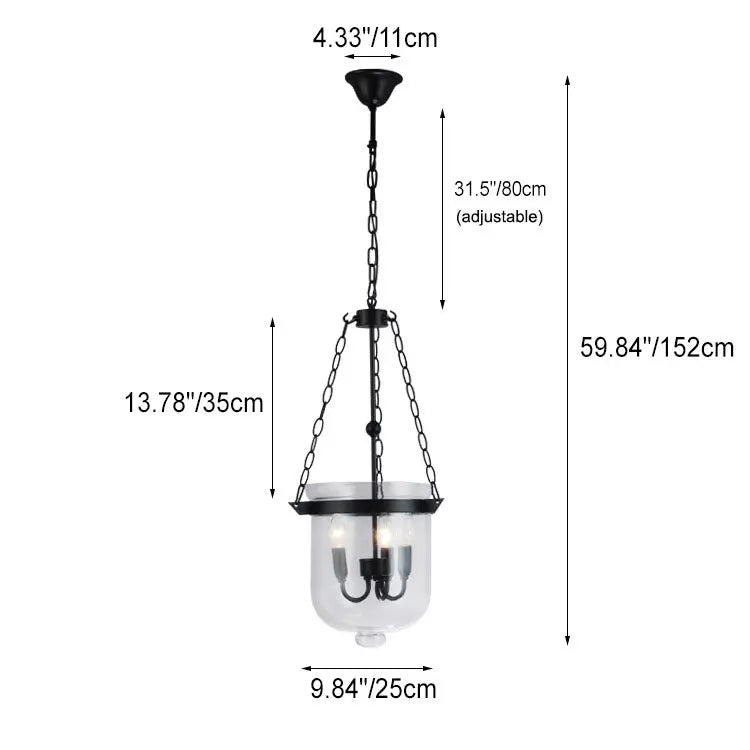 Traditional Rustic Round Glass Bucket Iron Candelabra 3-light Chandelier for Living Room Lumendat