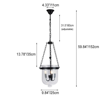 Traditional Rustic Round Glass Bucket Iron Candelabra 3-light Chandelier for Living Room