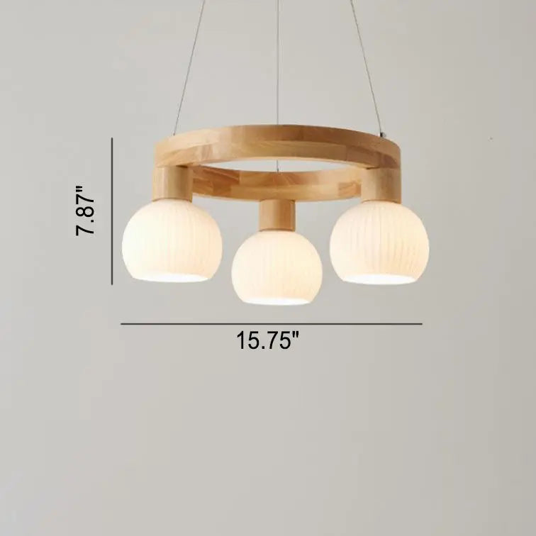 Modern Japanese Log Ring Textured Glass Globe 3/6/9 Light Chandelier Lumendat