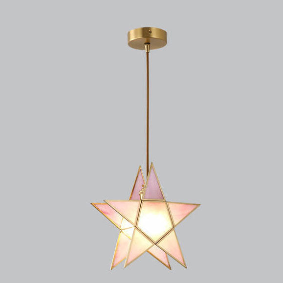 Modern Colorful Water-grain Glass 1-light Pentagram Shaped Pendant Light BulbSquare