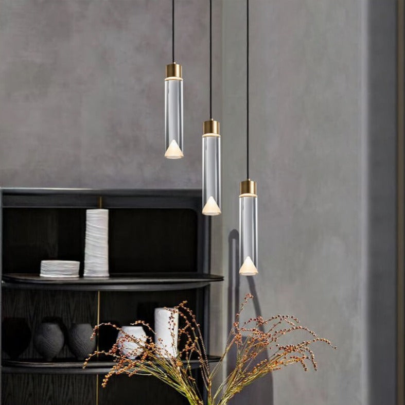 Modern Minimalist Crystal Cylindrical Brass LED Pendant Light