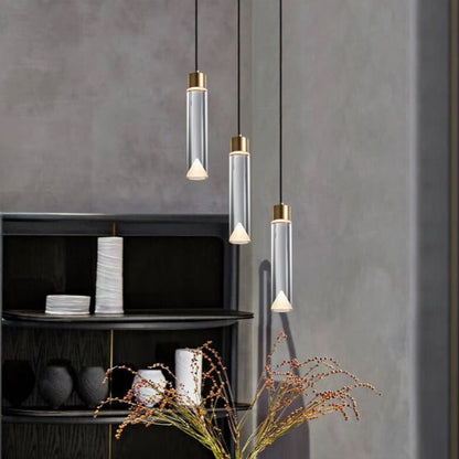 Modern Minimalist Crystal Cylindrical Brass LED Pendant Light
