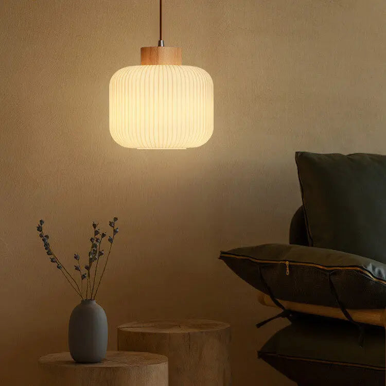 Retro White Striped Glass Jar 1-light Japanese Pendant Light modern luxury lighting fixture