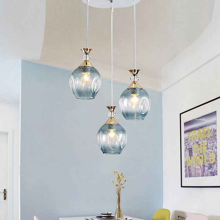 Contemporary Nordic Gradient Glass Metal Orb 1/3 Light Island Light Chandelier for Living Room