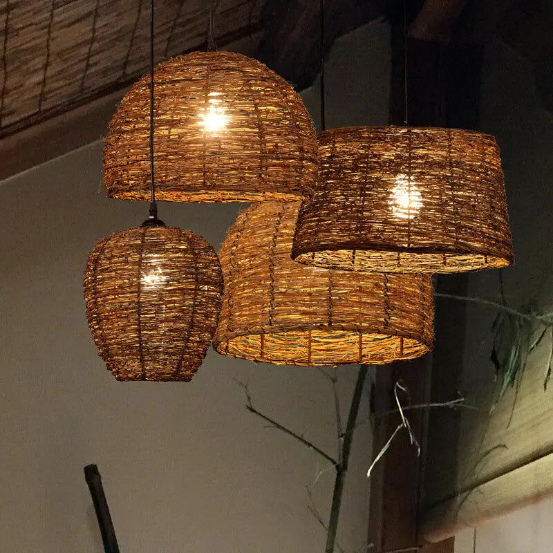 Retro Rattan Weaving Dome 1-light Pendant Light modern luxury lighting fixture