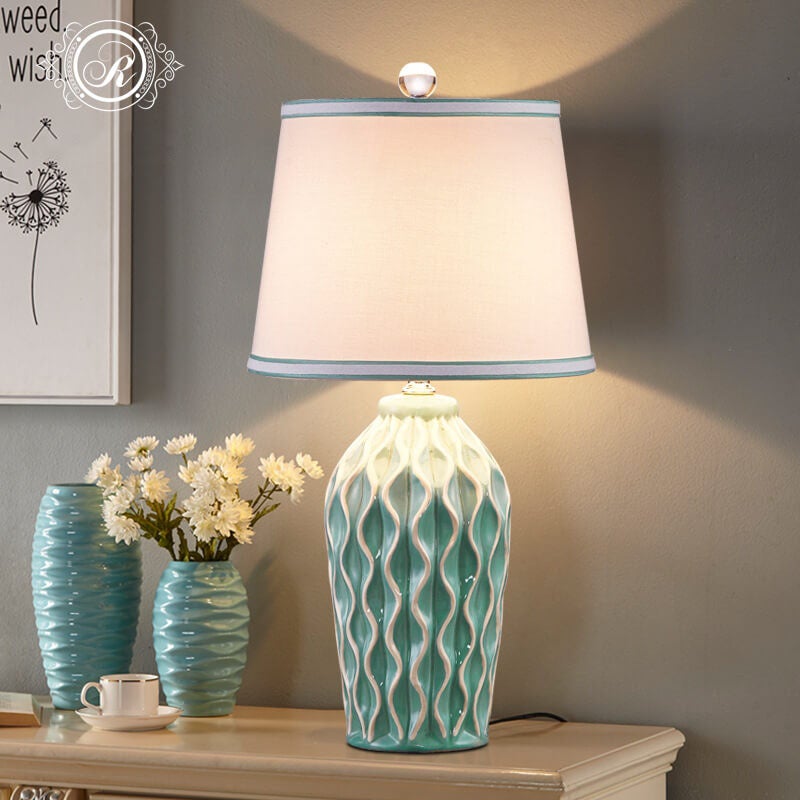 Modern Simple Fabric Ice Cracked Ceramics 1-Light Table Lamp Lumendat