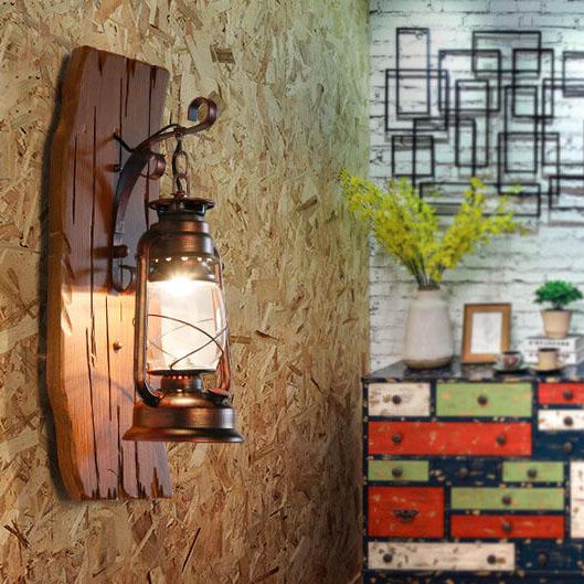 Vintage Kerosene Lamp 1-light Solid Wood Wall Sconce Lamp BulbSquare