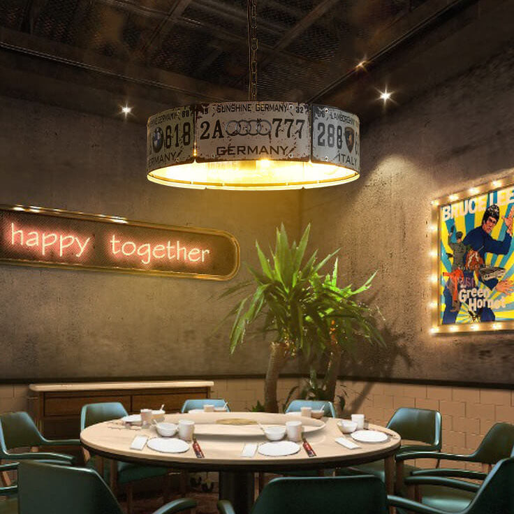 Industrial License Plate Metal Chandelier – 3 or 5 Lights for Living Room