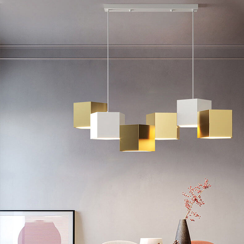 Modern Creative Square Geometric Iron LED Macaron Chandelier BulbSquare