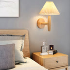 Vintage Wooden Pleated Umbrella Shade 1-Light Wall Sconce Lamp