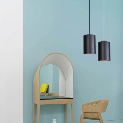 Vintage Black Metal Tubular 1-Light Pendant Light