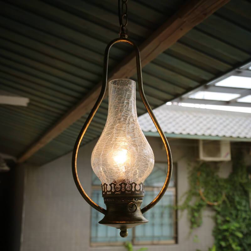 Vintage Kerosene Cracked Glass Shade 1-light Pendant Light BulbSquare