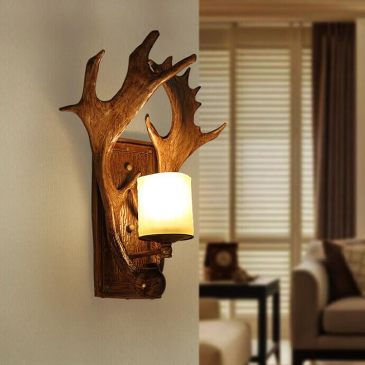 Vintage Antique Antler 1-Light Wall Sconce Lamp