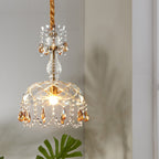Modern Luxury Crystal Hanging Dome 1-light Pendant Light BulbSquare