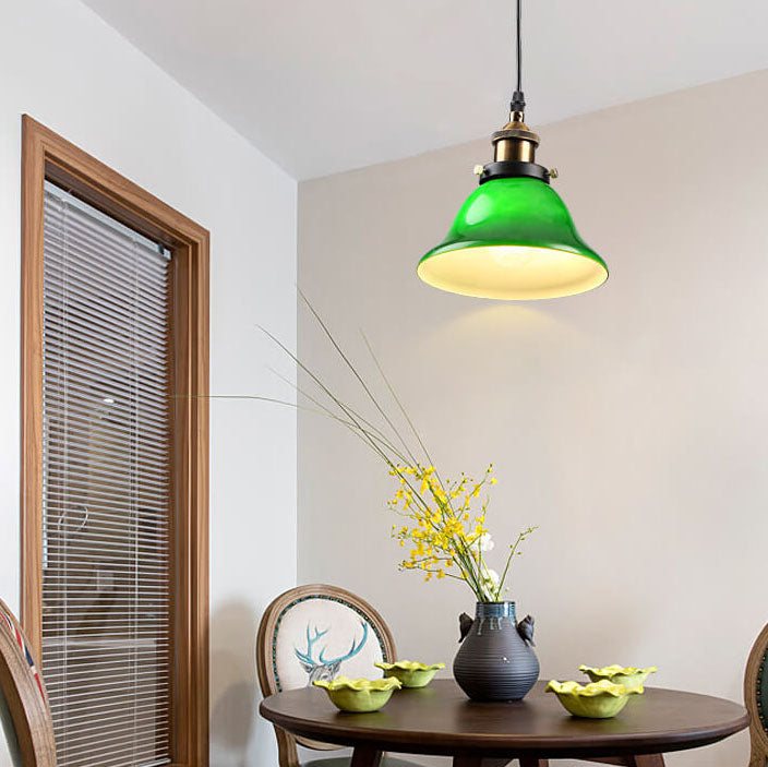 Vintage Industrial Green Bell Glass 1-light Pendant Light