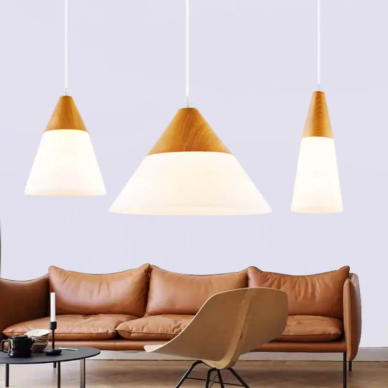Nordic Wood Grain Glass Cone Shaped 1-light Pendant Light Lumendat