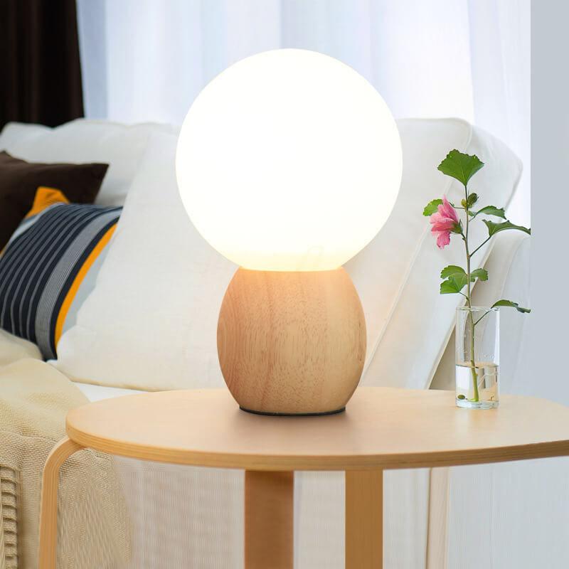Nordic Solid Wood Milk White Glass Orb 1-Light Table Lamp Lumendat