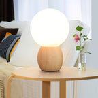 Nordic Solid Wood Milk White Glass Orb 1-Light Table Lamp Lumendat