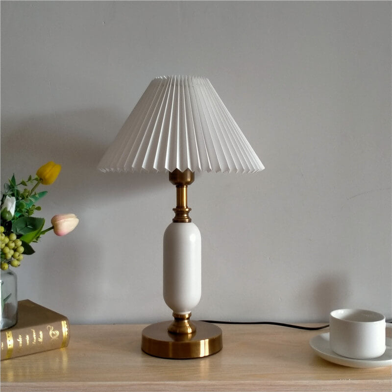 Retro Pleated Shade Column Base 1-Light Table Lamp Lumendat