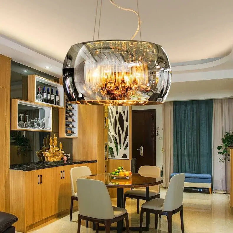 Modern Glass Shade Crystal Hanging 6-light Chandelier Lumendat