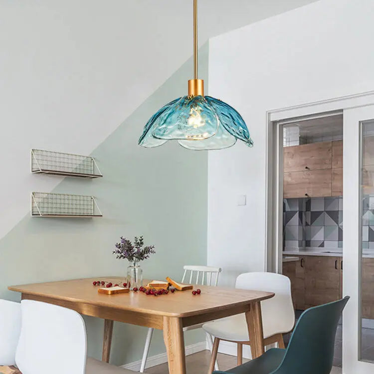 Modern Minimalist Flower-shaped Petal Iron Glass 1-light Pendant Light for Living Room BulbSquare