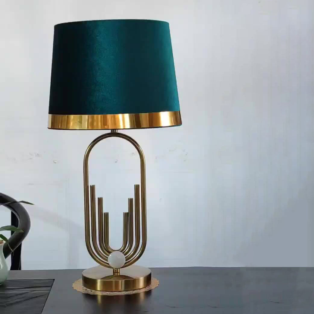 Modern Luxury Fabric Gold Oval Ring Base 1-Light Table Lamp Lumendat