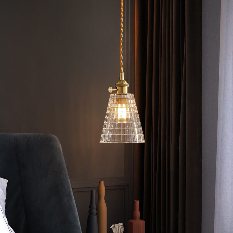 Modern Luxury Glass Bell Shade Brass 1-light Pendant Light BulbSquare
