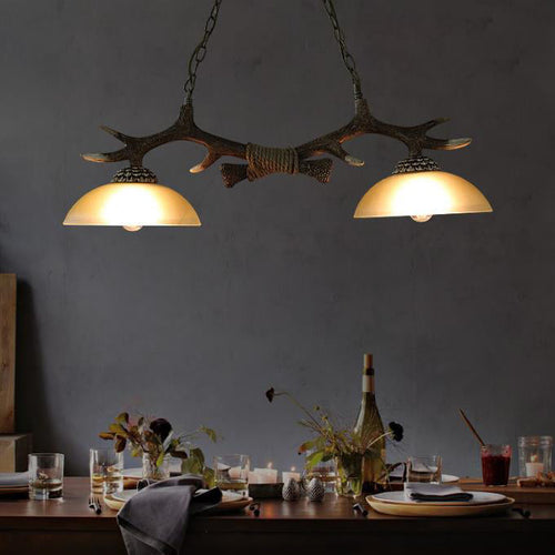 Vintage Antler Resin & Glass Bowl 2-light Chandelier – Industrial Style