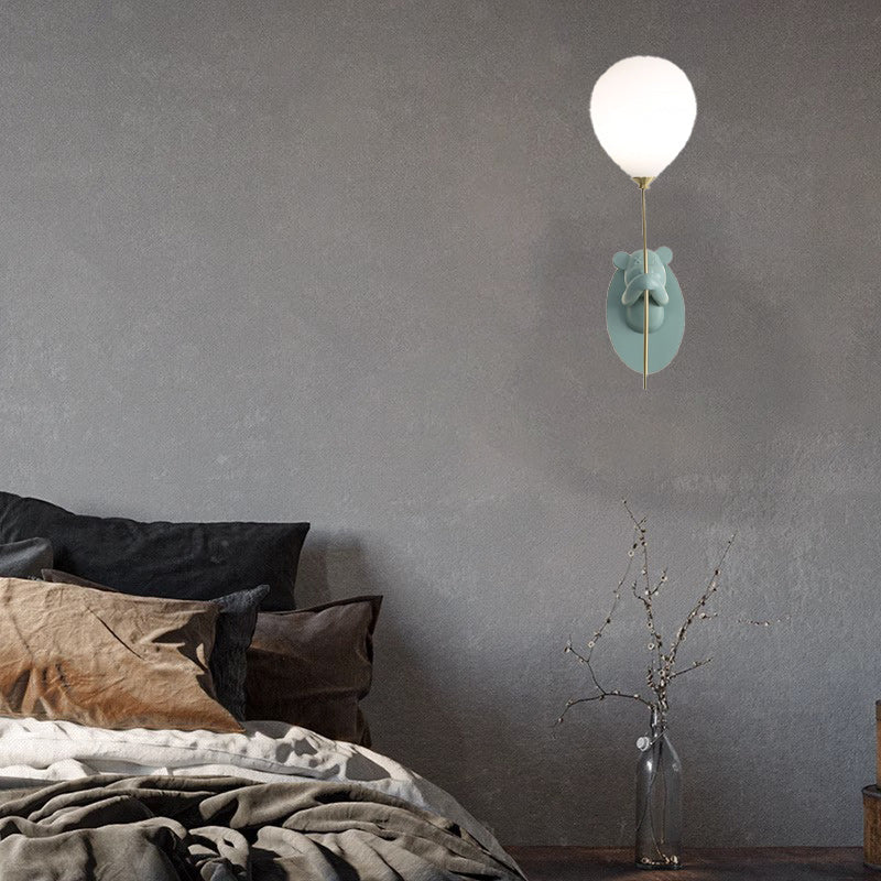 Contemporary Creative Cartoon Bear Balloon Iron Resin Glass 1-Light Wall Sconce Lamp For Bedroom Lumendat
