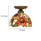 Traditional Tiffany Stained Glass Sunflower Bowl Shape 1-Light Semi-Flush Mount Ceiling Light For Living Room
