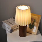 Vintage Korean Pleated Column Solid Wood Base 1-Light Table Lamp Lumendat