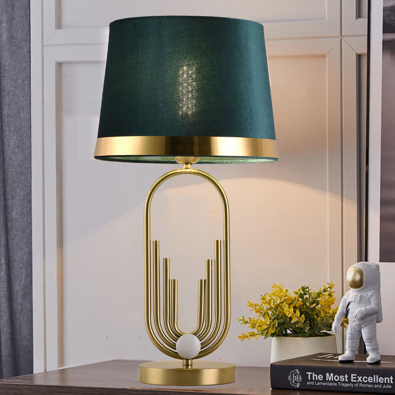 Modern Luxury Fabric Gold Oval Ring Base 1-Light Table Lamp Lumendat