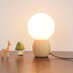 Nordic Solid Wood Milk White Glass Orb 1-Light Table Lamp Lumendat