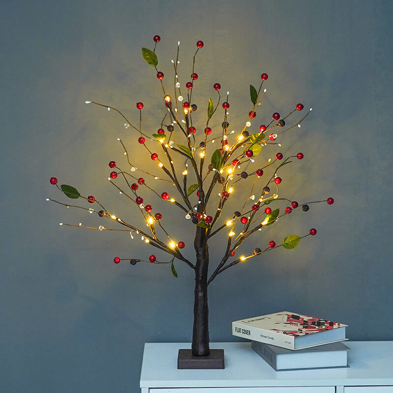Red Fruits Pine Tree Light Small LED Battery Decoration Table Lamp Lumendat