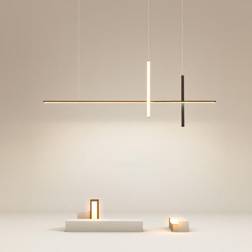 Modern Minimalist LED Linear Chandelier – Black & White, Adjustable Length