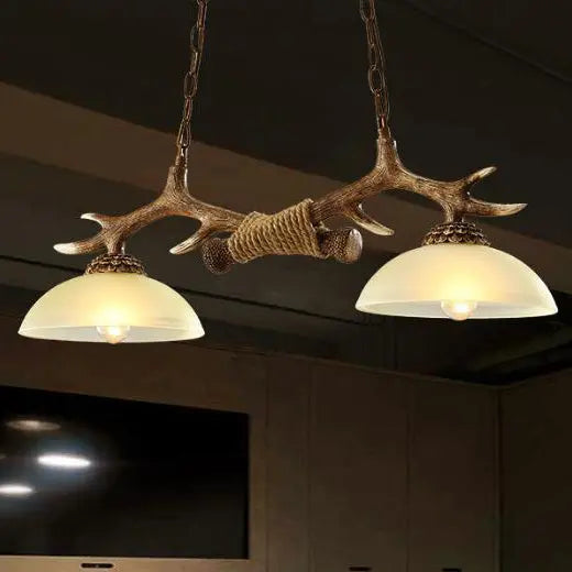 Vintage Antler Resin & Glass Bowl 2-light Chandelier – Industrial Style Lumendat